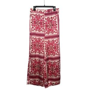 House Of Harlow 1960 Wide Leg Satin Pants Size Large Pink White Paisley Pleated